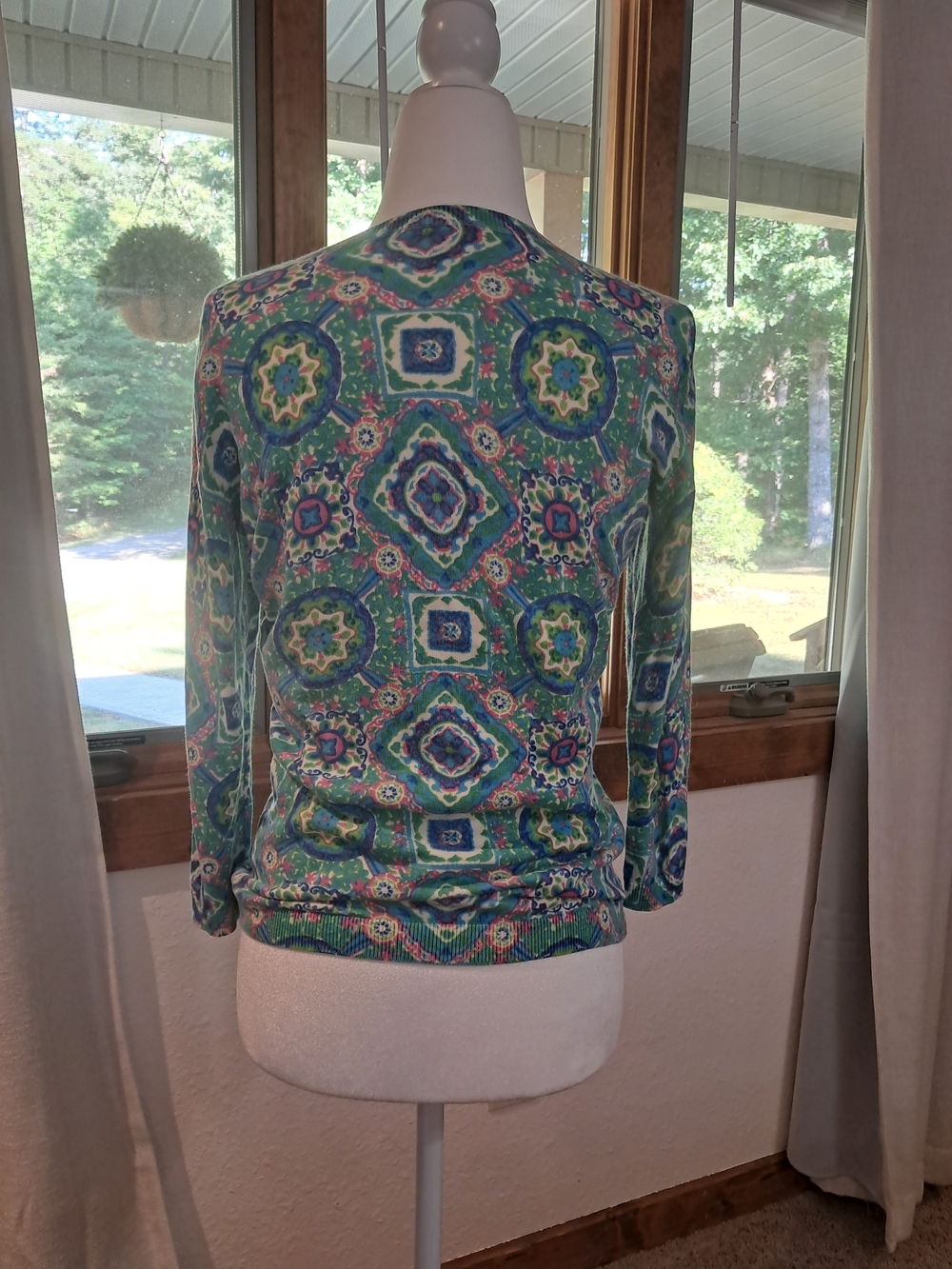 Talbots Green Multi-Pattern 3/4-Sleeve Cardigan In Size P - Picture 3 of 11